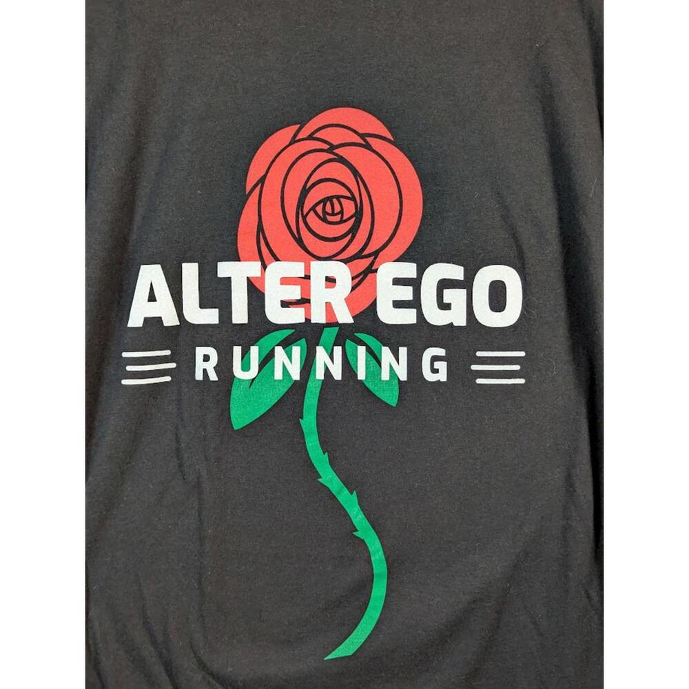 Alter Ego Running Rose Graphic T-Shirt Mens XL Black Red Floral Performance Tee - Picture 4 of 7